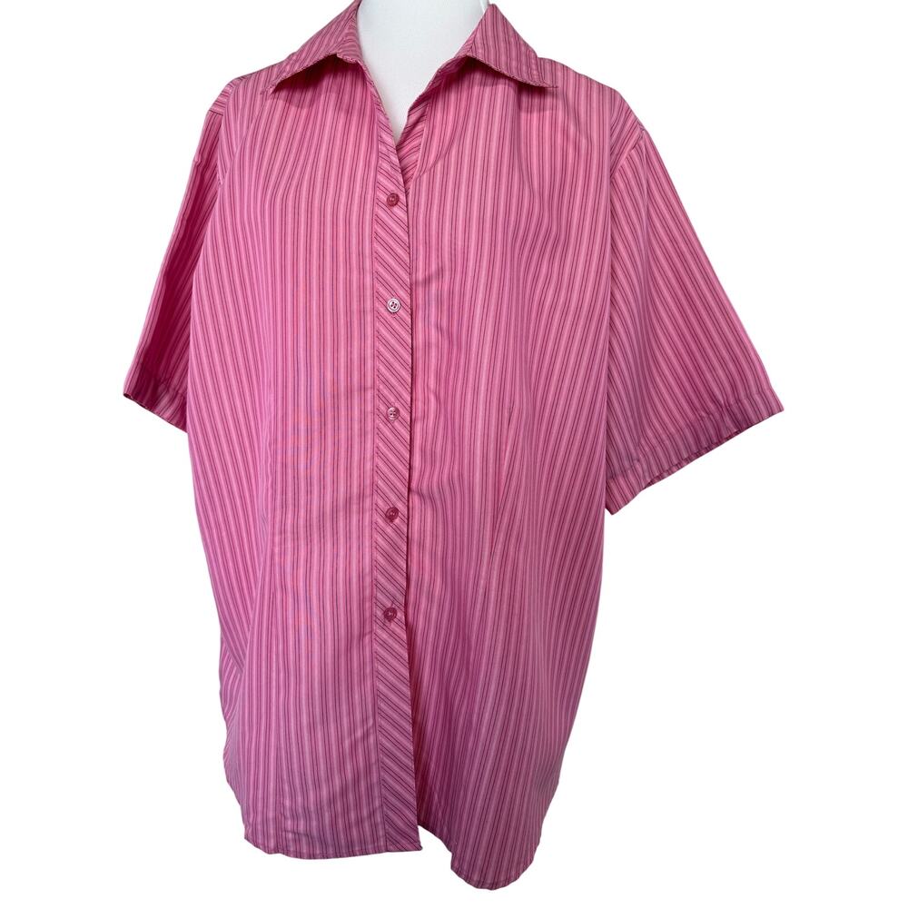 SKU2988 Apparenza Vintage 22W Women's Blouse Top Pink Stripe Short-Sleeve